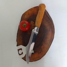 1-no Kasap Bıçağı 28 Cm Bilezikli Et Bıçağı El Yapımı Paslanmaz Dövme Çelikten Özel İmalat Ahşap Saplı Kurban Bıçağı