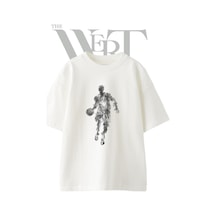 Thewert Basketbolcu Duman Tasarım Baskılı Ünisex Beyaz Oversize T-shirt