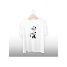 Renkli Micky Detaylı Unisex Tişört Beyaz