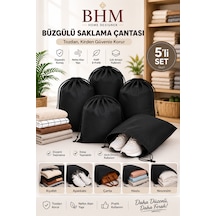 5'li Büzgülü Saklama Çantası 35x45 Cm Nefes Alan Ayakkabı Kılıfı Toz Koruyucu Organizer Siyah