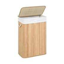 Orret Home Doğal Bambu Katlanabilir Kirli Çamaşır Sepeti, Yıkanabilir Çıkarılabilir Astar Torbalı, Sele Görünümlü Şık Ve Dayanıklı Çamaşır Sepeti, Kapaklı Ve Ergonomik Tasarım Dikdörtgen Açık Bej