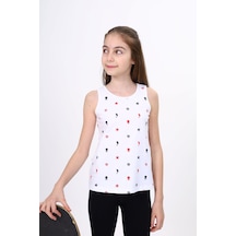 Toontoy Kız Çocuk Baskılı Bisiklet Yaka Basic Atlet Beyaz