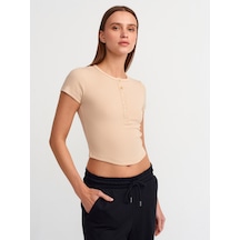 Dilvin Detaylı Crop Top Bej Açık Bej