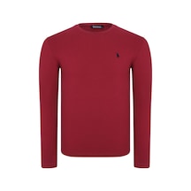 T8588 Dewberry Bisiklet Yaka Uzun Kol T-shırt-düz Bordo Düz Bordo