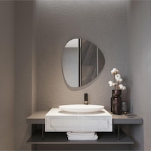 60x70 Cm Organik Form Duvar Aynası Modern Asimetrik Tasarım Banyo Aynası, Dekoratif Büyük Ayna Modeli Gri