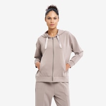 Lescon Bej Kadın Fermuarlı Kapüşonlu Sweatshirt 26n-2103