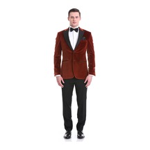 Hatemoğlu Kiremit Slim Fit Düz Sivri Yaka Kadife Klasik Smokin Damatlık 33 Kahverengi