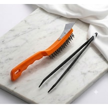 Kömür Maşası + Spatulalı Tel Fırça -köz Maşası Soba Maşası 50 Cm- Mangal Maşası - Tel Fırça,kazımıa Ve Temizleme Fırçası