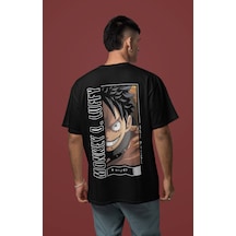 Monkey D. Luffy Sırt Baskılı Unisex Oversize One Piece Anime Kara Siyah