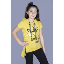 Toontoy Kids Toontoy Kız Çocuk Kapüşonlu Baskılı Tişört Sarı