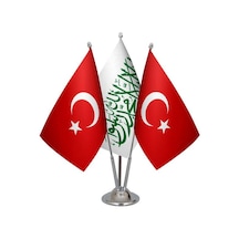 Masa Üstü Beyaz Kelimei Tevhid Bayrağı Türk Bayrağı Üçlü Krom Dir