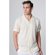 Tudors Slim Fit Kısa Kollu Dar Kesim Apaj Yaka Örme Kumaş Yazlık Beyaz Erkek Gömlek-31158-beyaz Beyaz