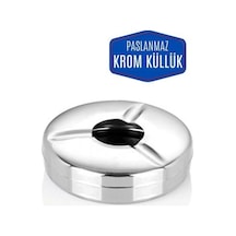 Dayanıklı Paslanmaz Metal Küllük - Kapaklı Ve Pratik Metal Gri Yuvarlak