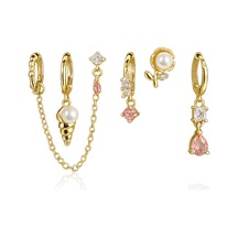 Çelik Midye İnci 6lı Set Küpe Gold