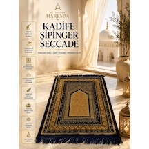 Kadife Şipinger Seccade Yumuşak Dokulu Desenli Püsküllü Namaz Seccadesi Lacivert