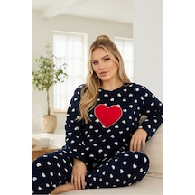 Siyah İnci Büyük Beden Polar Kışlık Örme Pijama Takım 25222564 Lacivert