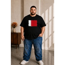Sngl Tekstil Erkek Büyük Beden Kısa Kollu Bahreyn Bayrak Baskılı Tişört 3xl 4xl 5xl 6xl 7xl 8xl 9xl Siyah