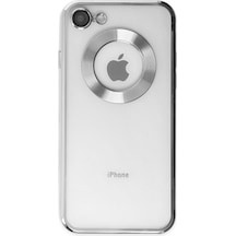 Apple Uyumlu iPhone 7 Yanları Renkli Lens Korumalı Logo Gösteren Şeffaf Luxury Silikon Kılıf - Açık Mavi