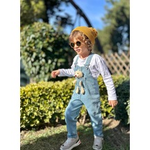 Jolly Kids Erkek Çocuk 2-10 Yaş Mavi Peluş Ayıcıklı Kot Salopet Mavi