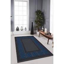 Lacivert Çerçeveli Kaymaz Tabanlı Dekoratif Halı Rv035n11