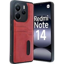 Newface Xiaomi Redmi Note 14 4g Kılıf Sara Kartvizitli Deri Kılıf - Kırmızı