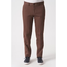 White Stone Salvador P1039 Zümrüt Likralı Pamuklu Slim Fit Chino Pantolon Kahve Kahve Kahverengi