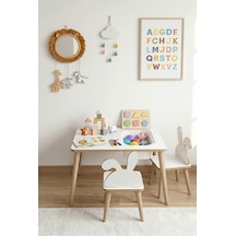 Montessori Çocuk Masası-oyun Masası-aktivite Masası-etkinlik Masası Takımı 2 Tavşan Sandalye Beyaztavşan Beyaz