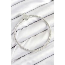Pirinç Charm Zirkon Taşlı Taç Model Gümüş Renk Kadın Bileklik Gümüş