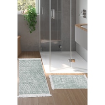 Dekoreko Kaymaz Taban Djt 2 Li Banyo Paspas Takımı Trend Saçaklı Iskandinav F5079 Yeşil