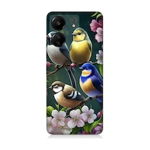 Xiaomi Redmi 13c Uyumlu Mavi Sarı Ve Siyah Başlı Kuşlar Desenli Silikon Kılıf