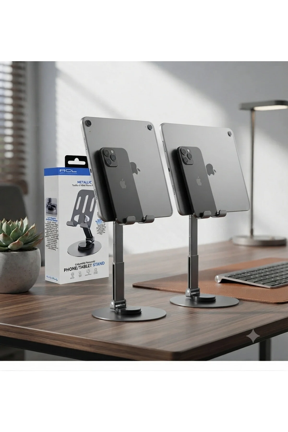 Aura Akse 2'li Paket Ayarlanabilir 360 Derece Dönebilen Metal Masaüstü Telefon Ve Tablet Standı