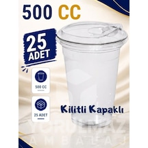 500 Cc Kilitli Kapaklı Plastik Bardak 25 Adet Sızdırmaz Soğuk İçecek Bardağı Diğer