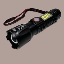 Q-max Ps-2306c Ultra Usb Şarjlı Polis El Feneri, Bekçi, Asker El Feneri Kırmızı Mavi Çakarlı 1000 Lümen Siyah