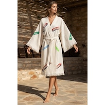 Varol Organik %100 Pamuk Kimono Yaka Sabahlık Bornoz - Nomada Krem