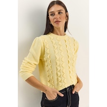 Shade Kadın Bisiklet Yaka Fırfırlı Yumoş Triko Kazak 60261184 - Tereyağ Çok renkli