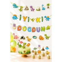 Dinazor Temalı Doğum Günü Parti Seti, İyi Ki Doğdun Flama, Cupcake Ve Pasta Süsü Happy Birthday Dijital Baskı