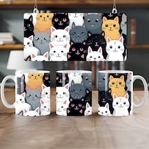 Modern Tarz Kedi Koleksiyonu Kupa Renkli Ve Eğlenceli Tasarım Bardak - Kedi Severlere Hediye Beyaz