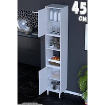 Bade 45 Cm 2 Kapaklı Açık Raflı Çok Amaçlı Mutfak Kiler Dolabı Banyo Dolabı Boy Dolabı 45x213x32 Cm Beyaz
