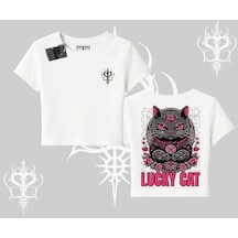 Tarzsokak Lucky Cat Japon Tarzı Kedi Baskılı Babby Tee Tshirt Beyaz