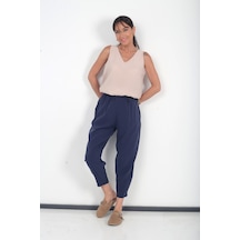 By Saygı Kadın Beli Lastikli Cepli İtalyan Cotton Lyocell Şalvar Pantolon Lacivert