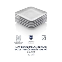 6 Adet Mat Beyaz Kare Melamin Tatlı Tabağı Servis Tabağı - Bulaşık Makinesinde Yıkanabilir 22 Cm