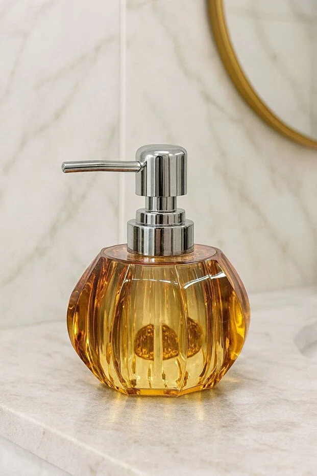 Kristal Kesim Bombeli Cam Sıvı Sabunluk - 200 Ml Krom Pompalı Çok Amaçlı Banyo & Mutfak Sabun Şişesi Diğer