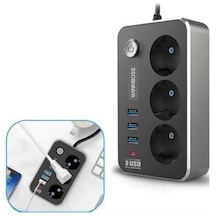 Isıya Dayanıklı Termal Akım Korumalı 2 Mt 10a 2500w 3lü Priz Ve 3 Usbi 21a Uzatma Kablosu 2 M