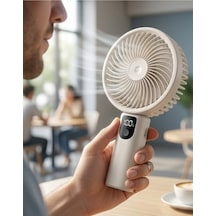 Şarjlı Standlı Güçlü El Fanı Masaüstü Mini Vantilatör 1200mah 5 Kademe Hız Ayarı Dijital Gös