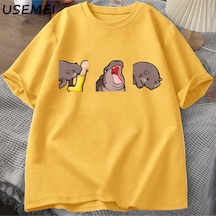 Flood Of Style Moo Deng T Shirt Komik Bebek Hippo Moo Deng Gang T-shirt Sevimli Bebek Pygmy Hippo Moo Deng T Sarı