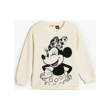 Koton Kız Çocuk Minnie Mouse Sweatshirt Lisanslı Pullu Payetli Uzun Kollu Bisiklet Yaka Şardonlu Ekru
