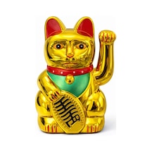 4 Adet Pilli Sallanan Şans Kedisi Maneki Neko Figür, Masa Dekoru Ve Süs, Plastik 16x10 Cm, Lucky Cat Sarı