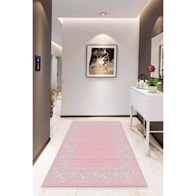 Pembe Çerçeveli Kaymaz Taban Makinede Yıkanabilir Halı Mk54n11