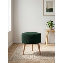 Yeşil Welsoft Kumaş Yuvarlak Puf Ahşap Ayaklı Demonte Modern Puf Tabure 40x42 Cm