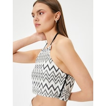 Koton Halter Yaka Kroşe Crop Top Desenli Yandan Fermuarlı Siyah Desenli 4sal30049ık Siyah